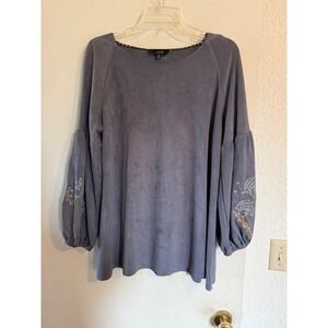 Joh Gray Embroidered Balloon Sleeve Sueded Polyester Women's Size M Minimalist